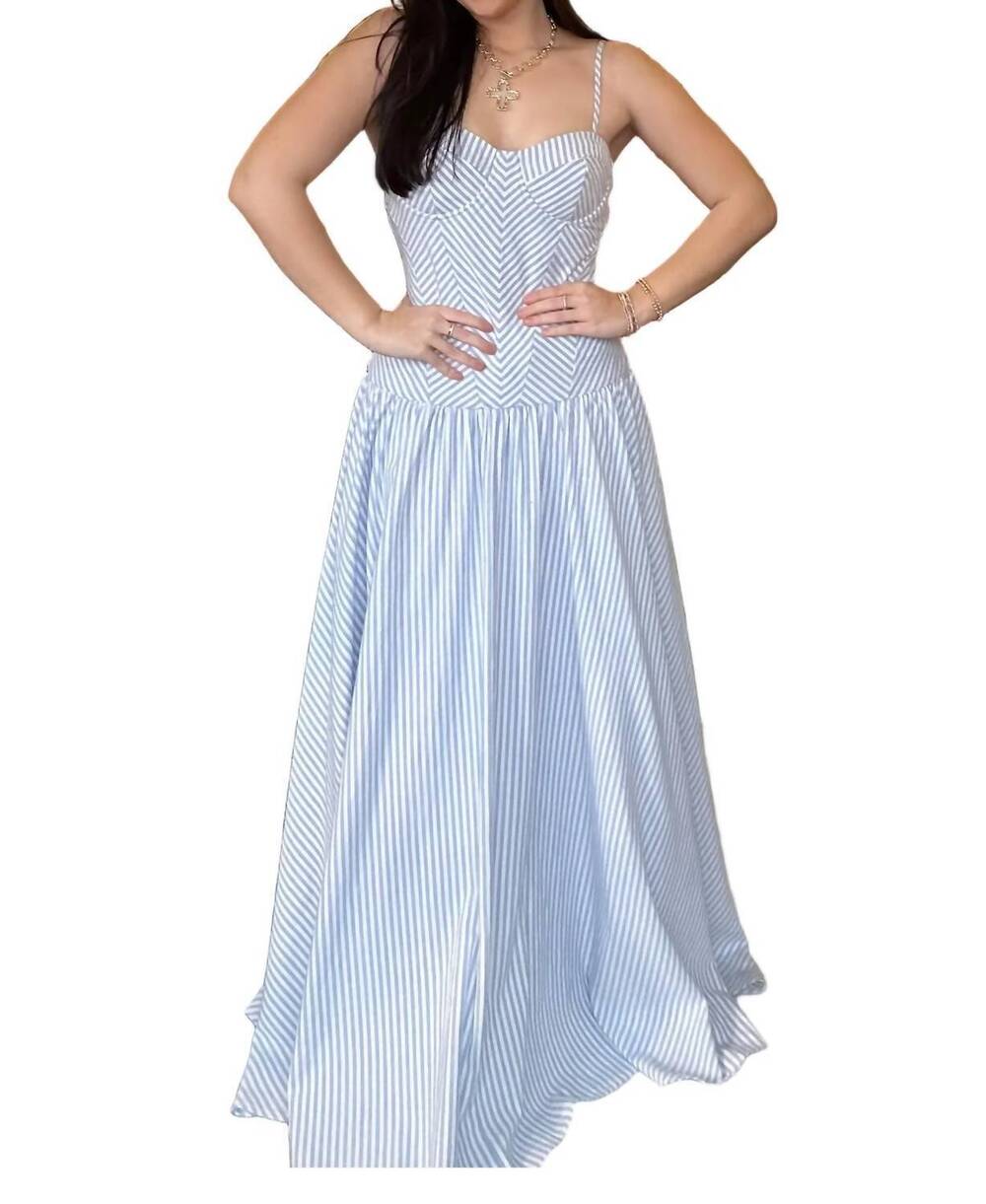 NEW TCEC annalyse striped midi dress in light blue